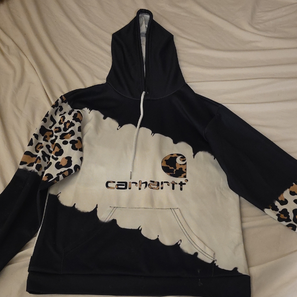 Carhartt Black and White Hoodie with Leopard Accents